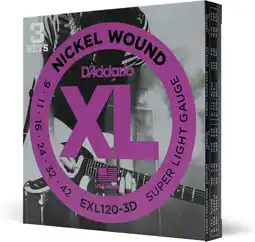 Amazon D'Addario EXL120-3D nikkelgewonden elektrische gitaarsnaren, Super Light, 9-42, 3 Sets aanbieding