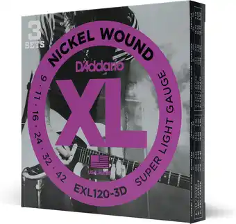 Amazon D'Addario EXL120-3D nikkelgewonden elektrische gitaarsnaren, Super Light, 9-42, 3 Sets aanbieding