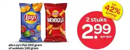 Spar alle Lay's flat 200 gram of wokkels 100 gram aanbieding
