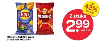 Spar alle Lay's flat 200 gram of wokkels 100 gram aanbieding