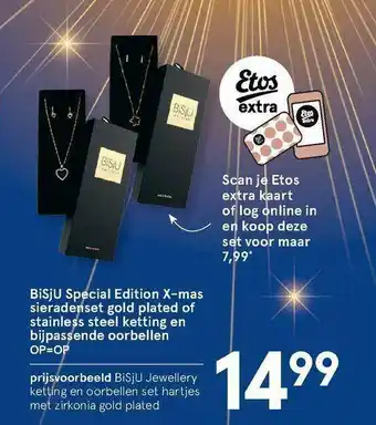 Etos Bisju Special Edition X-Mas Sieradenset Gold Plated Of Stainless Steel Ketting En Bijpassende Oorbellen aanbieding