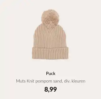 Babypark Puck Muts Knit pompom sand aanbieding