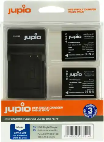 Coolblue Jupio Kit: 2x Battery DMW-BLG10E + USB Single Charger aanbieding