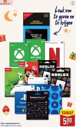 ALDI Alle cadeaukaarten aanbieding
