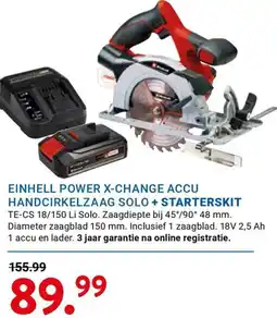 Kluswijs Einhell power x-change accu handcirkelzaag solo + starterskit aanbieding