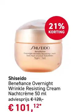Mooi parfumerie Shiseido Benefiance Overnight Wrinkle Resisting Cream Nachtcrème aanbieding