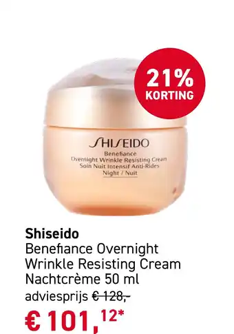 Mooi parfumerie Shiseido Benefiance Overnight Wrinkle Resisting Cream Nachtcrème aanbieding