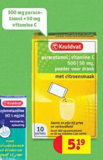 Kruidvat Kruidvat 500 mg paracetamol + 50 mg vitamine C aanbieding