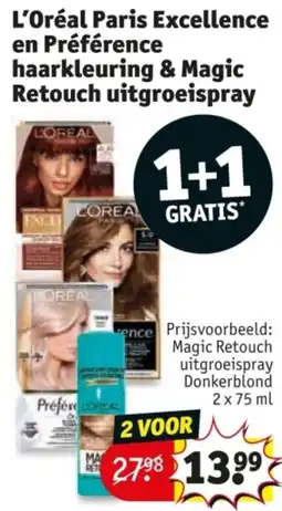 Kruidvat L'Oréal Paris Excellence en Préférence haarkleuring & Magic Retouch Uitgroeispray aanbieding