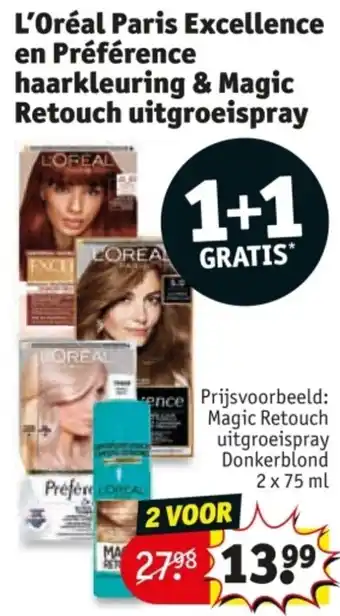 Kruidvat L'Oréal Paris Excellence en Préférence haarkleuring & Magic Retouch Uitgroeispray aanbieding