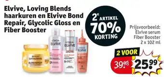 Kruidvat Elvive, Loving Blends haarkuren en Elvive Bond Repair, Glycolic Gloss en Fiber Booster aanbieding
