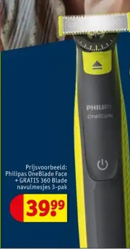 Kruidvat Philips Philipas OneBlade Face + GRATIS 360 Blade navulmesjes 3-pak aanbieding