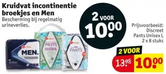Kruidvat Prijsvoorbeeld: Kruidvat incontinentie bodylotion broekjes en Men aanbieding
