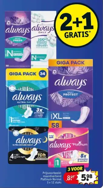 Kruidvat Keuze uit Always Maandverband en Inlegkruisjes aanbieding