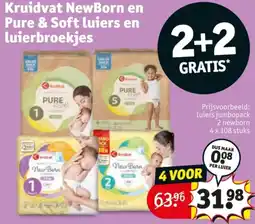 Kruidvat Kruidvat NewBorn en Pure & Soft luiers en luierbroekjes aanbieding