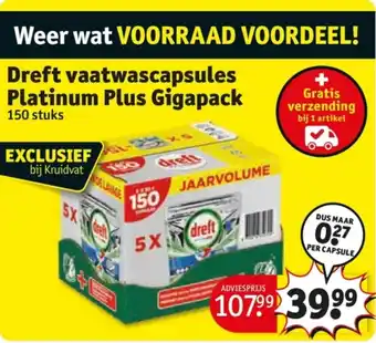 Kruidvat Dreft vaatwascapsules Platinum Plus Gigapack aanbieding