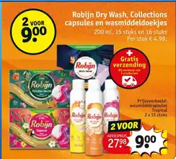 Kruidvat Robijn Dry Wash, Collections capsules en wasmiddeldoekjes aanbieding