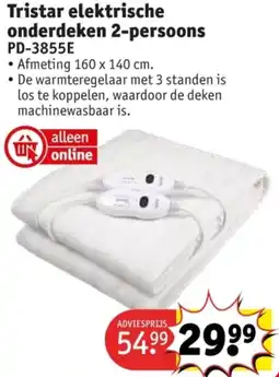 Kruidvat Tristar elektrische onderdeken 2-persoons PD-3855E aanbieding