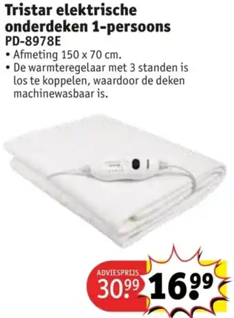 Kruidvat Tristar elektrische onderdeken 1-persoons aanbieding