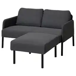IKEA Donkergrijze moderne bank met bijpassende poef, strakke metalen poten en strakke lijnen aanbieding