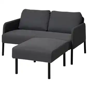 IKEA Donkergrijze moderne bank met bijpassende poef, strakke metalen poten en strakke lijnen aanbieding