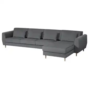 IKEA Donkergrijze l-vormige slatorp bank met houten poten en kussens aanbieding