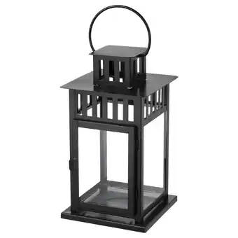 IKEA Zwarte borrby lantaarn, vierkante vorm, staal & glas, geschikt voor binnen/buiten gebruik aanbieding