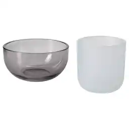 IKEA Set van 2 talltita glazen theelichthouders, een grijze, een witte, ronde vorm, eenvoudig ontwerp aanbieding