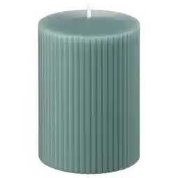 IKEA GlasbjÖrk blauwgroene kaars, geribbeld, cilindrisch, was & katoenen lont aanbieding