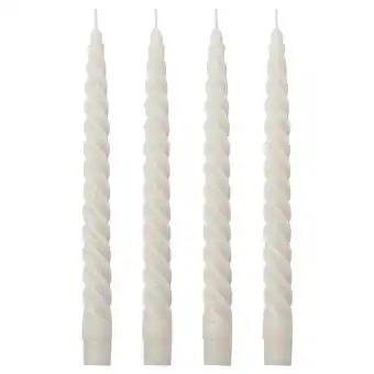IKEA Vier witte spiraalkaarsen op een rij. Gemaakt van paraffine en katoen. Lang, gedraaid ontwerp aanbieding