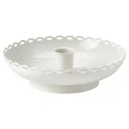 IKEA Ronde witte keramische kandelaar met geschulpte rand en centrale buis voor kaars aanbieding