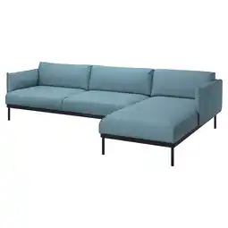 IKEA Moderne blauwe bank, strakke metalen poten, l-vormige, comfortabele kussens aanbieding