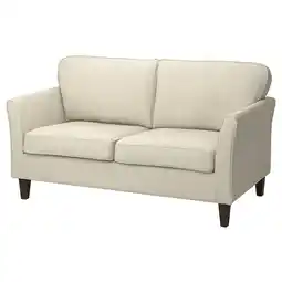 IKEA Ekholma beige bank, modern met opgerolde armen, houten poten, lichte stof aanbieding