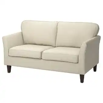 IKEA Ekholma beige bank, modern met opgerolde armen, houten poten, lichte stof aanbieding
