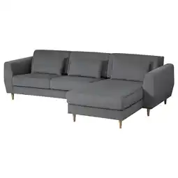 IKEA Moderne grijze l-vormige slatorp-bank, donkerhouten poten, gestoffeerd, gezellig design aanbieding