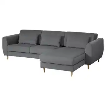 IKEA Moderne grijze l-vormige slatorp-bank, donkerhouten poten, gestoffeerd, gezellig design aanbieding
