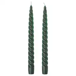 IKEA Paar groene gedraaide kaarsen. Gemaakt van paraffine en plantenwas. 8-inch hoog, cilindrische vorm aanbieding