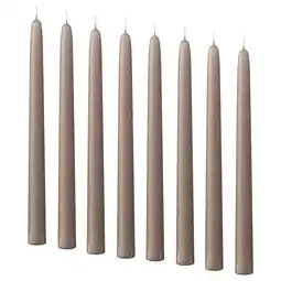 IKEA Negen beige kaarsen staan gelijkmatig op een rij, cilindrische vorm, rechtop aanbieding