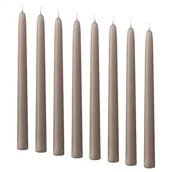 IKEA Negen beige kaarsen staan gelijkmatig op een rij, cilindrische vorm, rechtop aanbieding