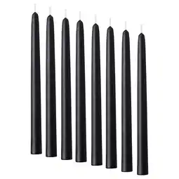 IKEA Acht zwarte klokhet kaarsen, slanke, cilindrische vorm, gemaakt van stearine aanbieding