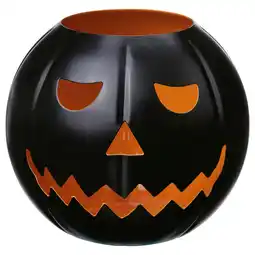 IKEA Halloween jack-o-lantern kandelaar, zwart, metaal, rond, grijnzend gezicht ontwerp aanbieding