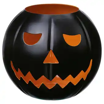IKEA Halloween jack-o-lantern kandelaar, zwart, metaal, rond, grijnzend gezicht ontwerp aanbieding
