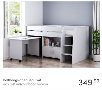 Baby & Tiener Halfhoogslaper Beau wit inclusief uitschuifbaar bureau aanbieding