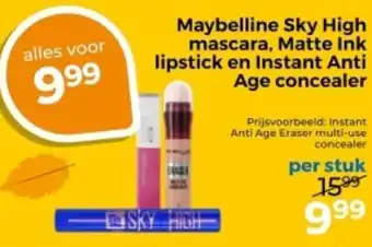 Trekpleister Maybelline Sky High mascara, Matte Ink lipstick en Instant Anti Age concealer aanbieding