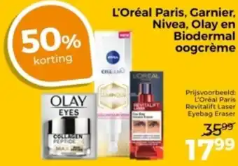 Trekpleister L'Oréal Paris, Garnier, Nivea, Olay en Biodermal oogcrème aanbieding
