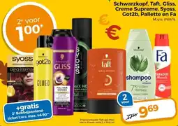 Trekpleister Schwarzkopf, Taft, Gliss, Creme Supreme, Syoss, Got2b, Pallette en Fa aanbieding