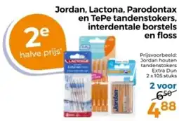 Trekpleister Jordan, Lactona, Parodontax en TePe tandenstokers, interdentale borstels en floss aanbieding