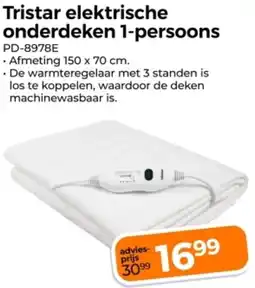 Trekpleister Tristar elektrische onderdeken 1-persoons aanbieding