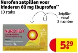 Kruidvat Nurofen zetpillen voor kinderen 60 mg Ibuprofen aanbieding