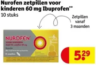 Kruidvat Nurofen zetpillen voor kinderen 60 mg Ibuprofen aanbieding